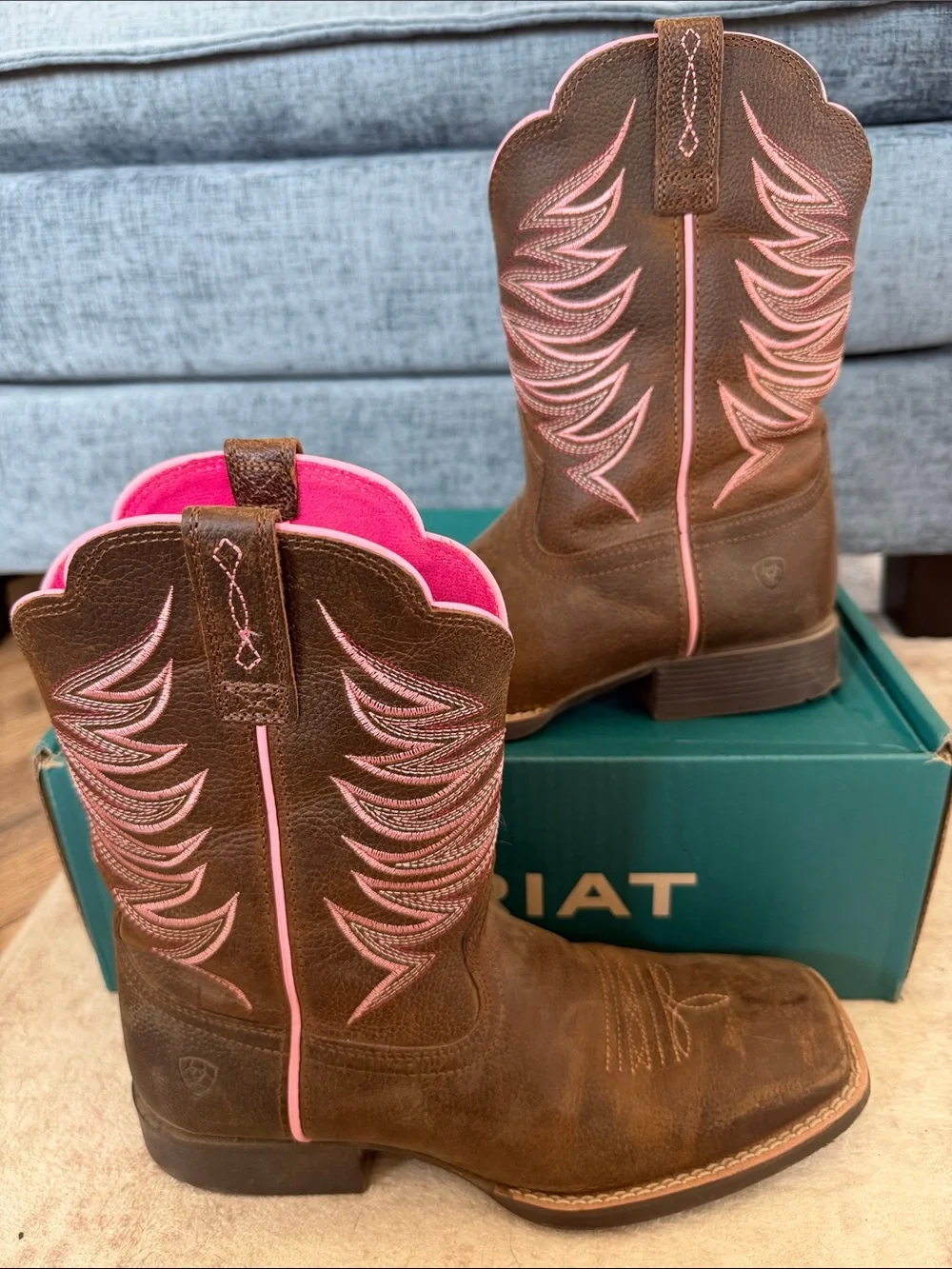 Ariat Kids Firecatcher Brown and Pink Western Cowgirl Boots